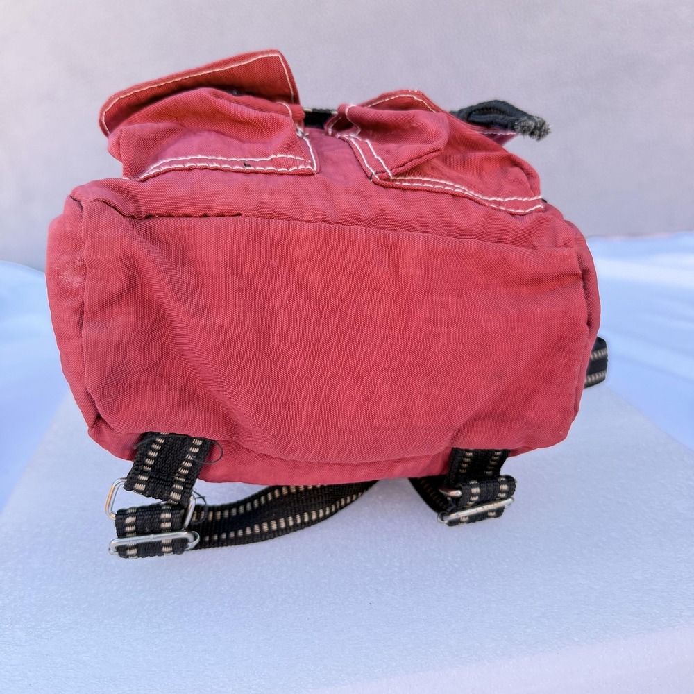 Red Canvas Mini Backpack Women Drawstring Front Pockets Adjustable Straps Travel - Picture 7 of 12
